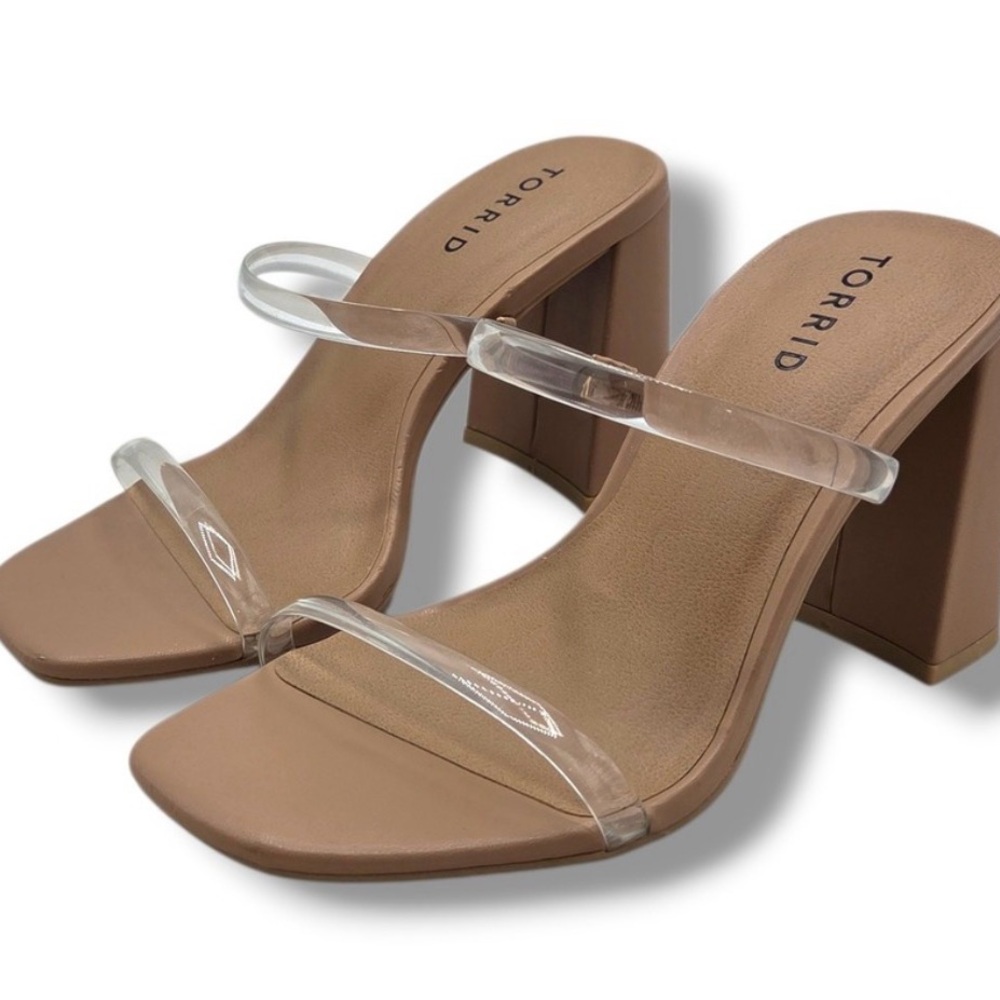 Torrid Nude Clear Strap Block Heel Sandals Size 9.5 Wide